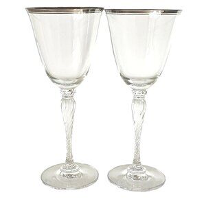 2 Oscar de la Renta Lafayette Silver Band Water Glasses 8.75" platinum band stem
